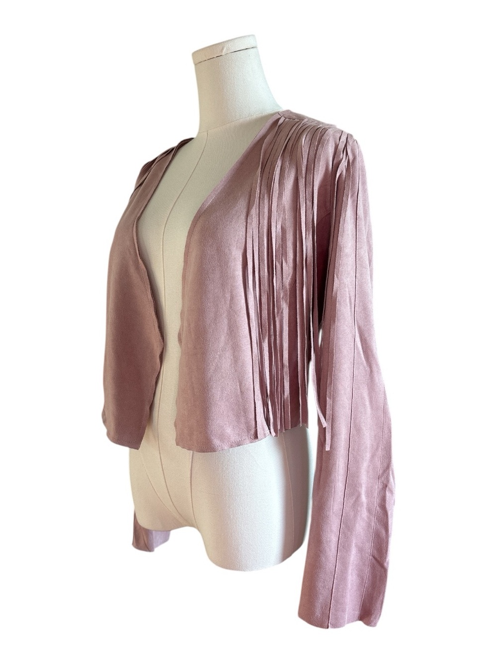 TJC1 Fringed Open-Front Jacket in Dusty Rose Size Small
